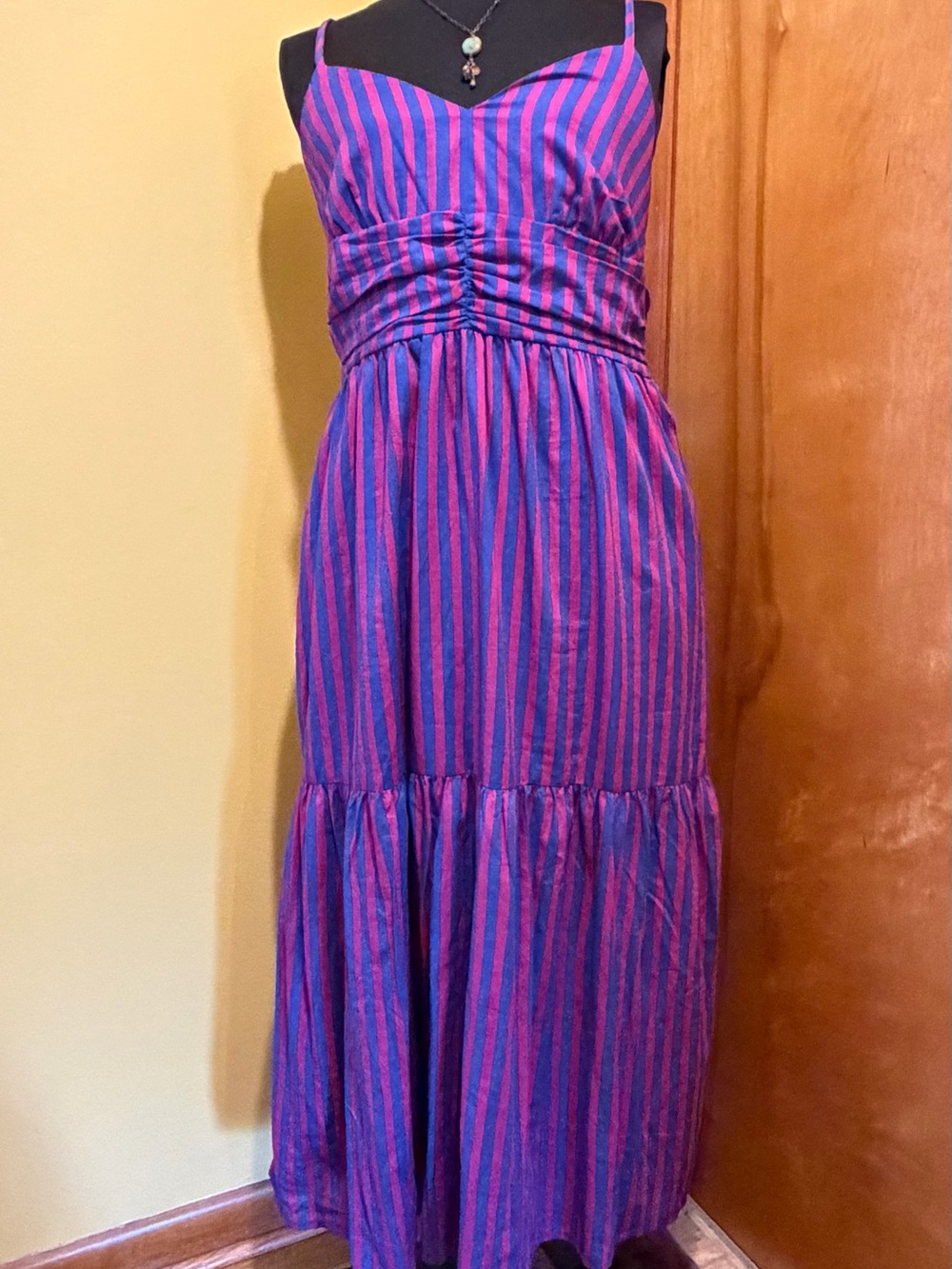 NWT Banana Republic Dress Pink Blue Stripe Womens Medium Boho Cottagecore